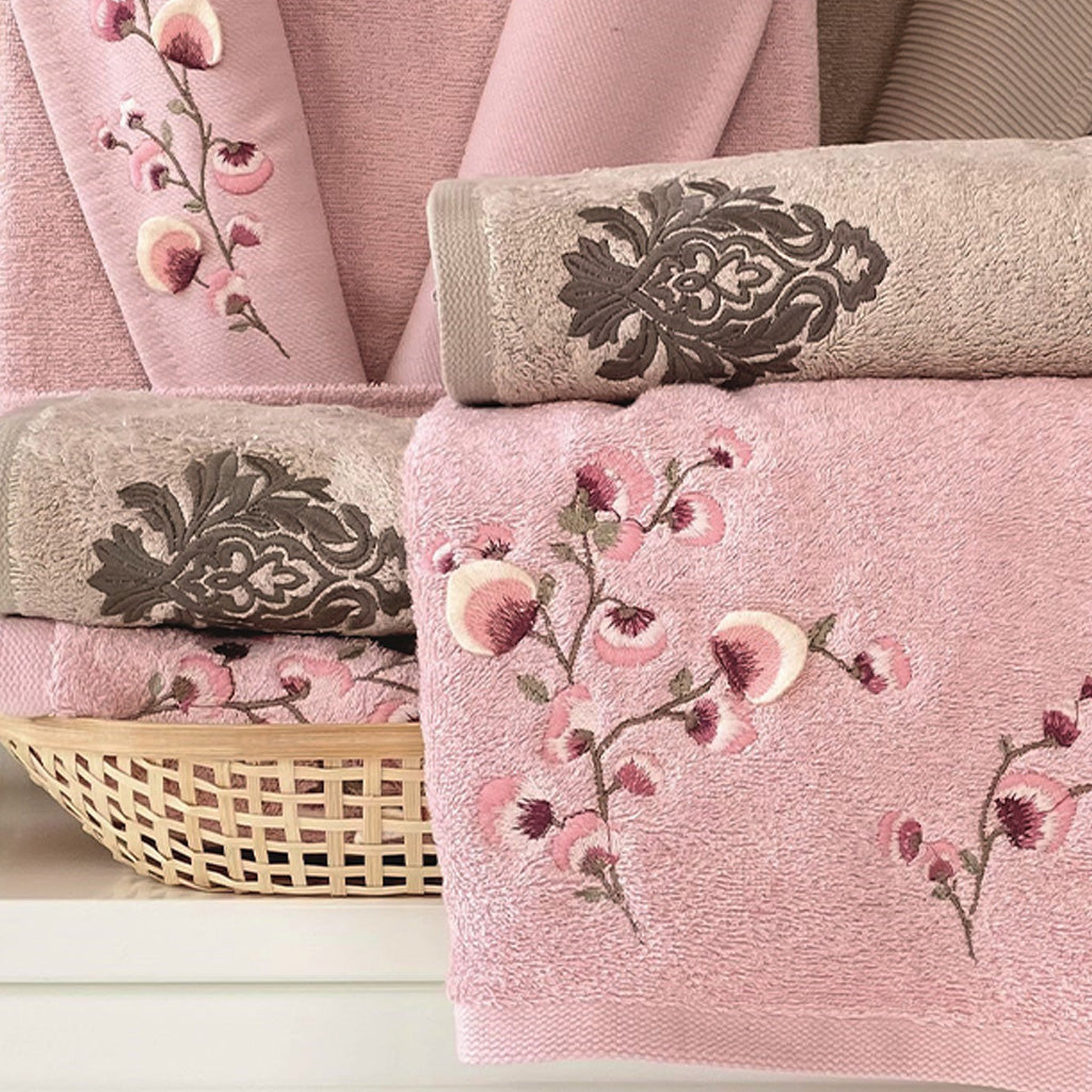 Lavossa Bathrobe Set Rose - Pink - Cappucıno 70% Bamboo 30% Cotton 6 Pcs