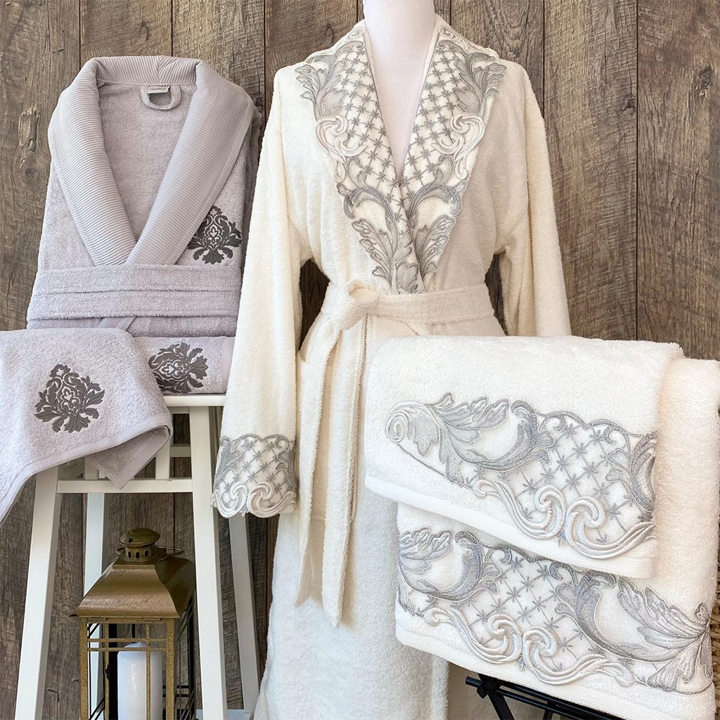 Marisca Bathrobe Set Cream - Gray 70% Bamboo 30% Cotton 6 Pcs