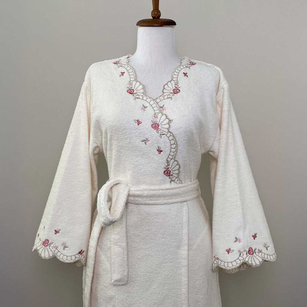 Meralis Bathrobe Kimono Cream 70% Bamboo 30% Cotton S-M