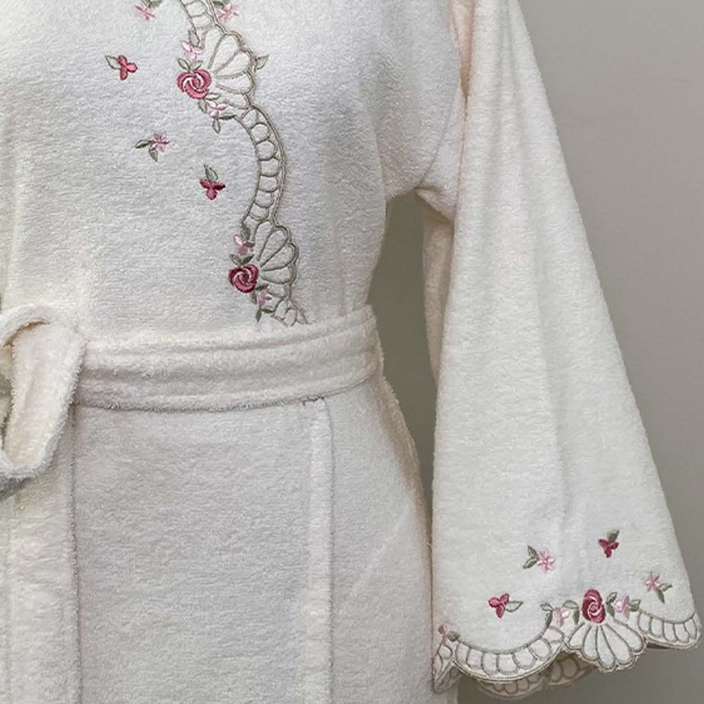 Meralis Bathrobe Kimono Cream 70% Bamboo 30% Cotton S-M