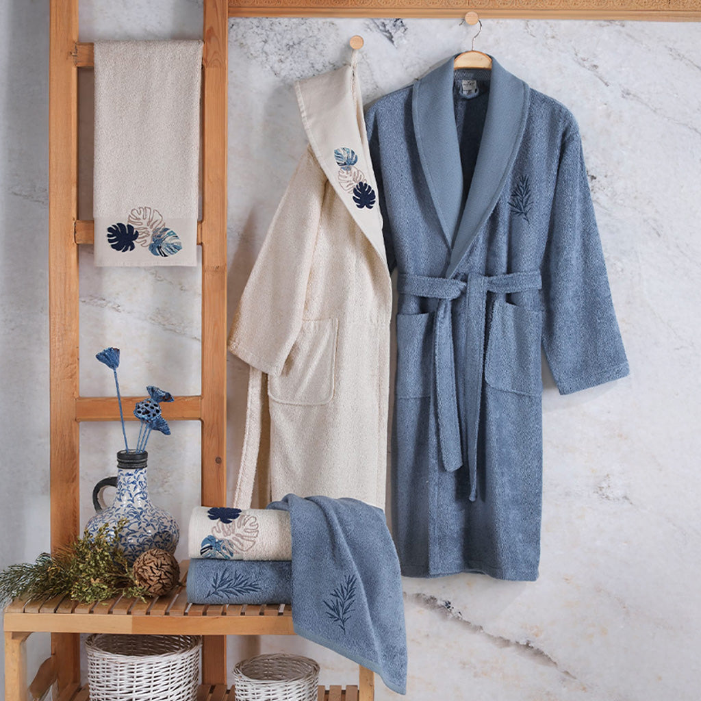Mirabell Bathrobe Set Champagne - Indigo 70% Bamboo 30% Cotton 6 Pcs