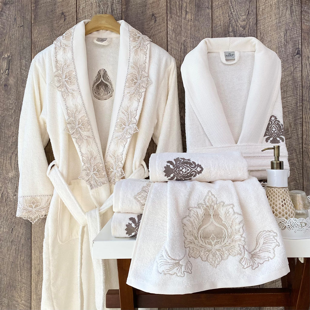 Nevea Bathrobe Set Cream - Taupe 70% Bamboo 30% Cotton 6 Pcs