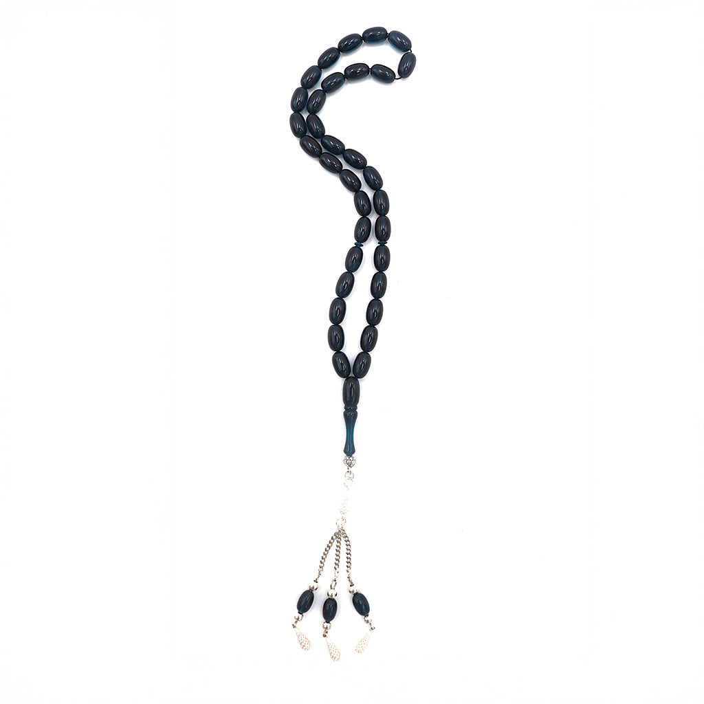 Navy Blue Pressed Amber Misbah With 33 Beads M223