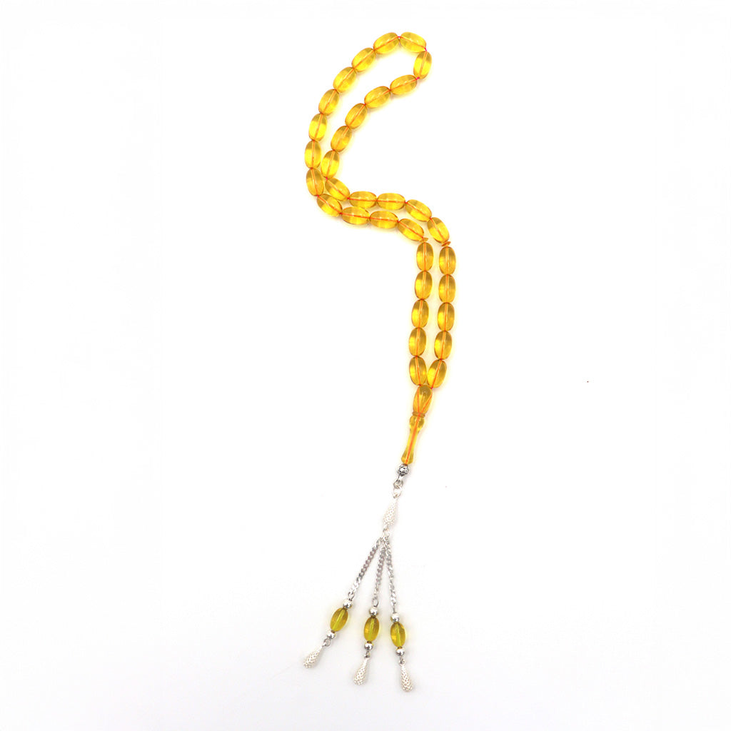 Pale Yellow Pressed Amber Misbah With 33 Beads M222