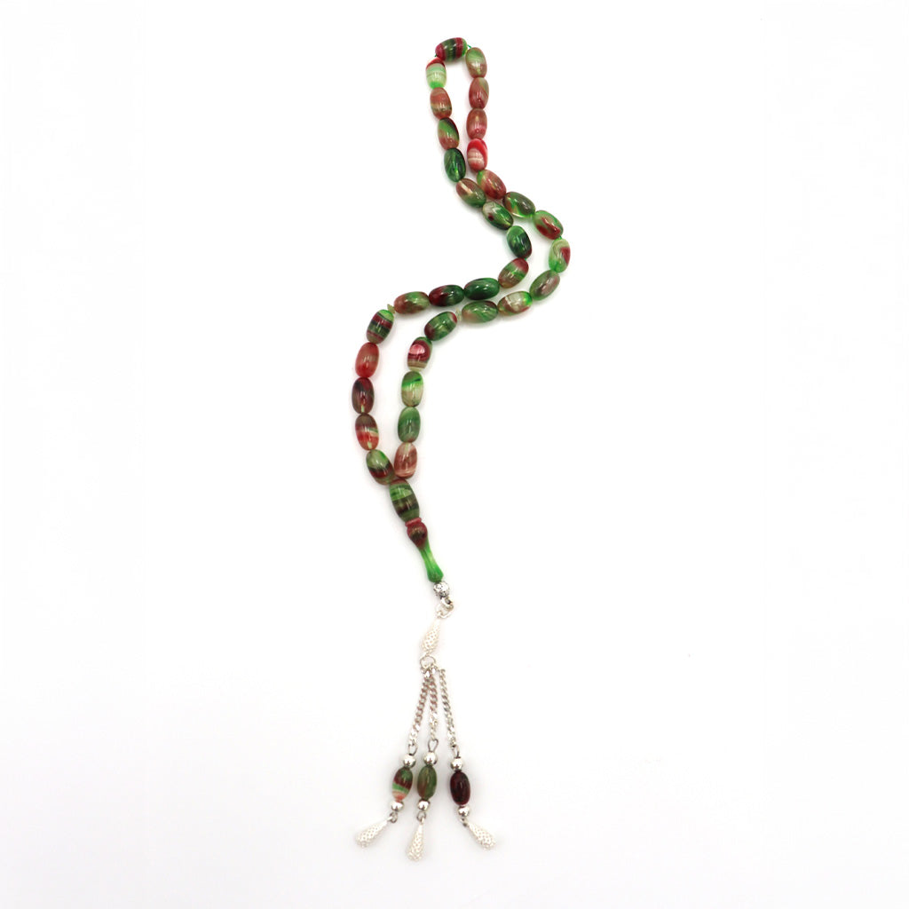 Rainbow Pressed Amber Misbah With 33 Beads M211