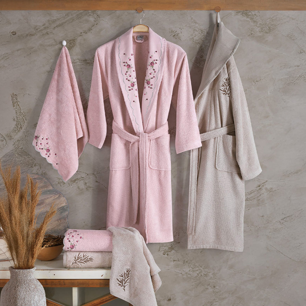 Комплект халатов Vellavia Rose - Pink - Cappucıno 70% бамбук 30% хлопок 6 шт.