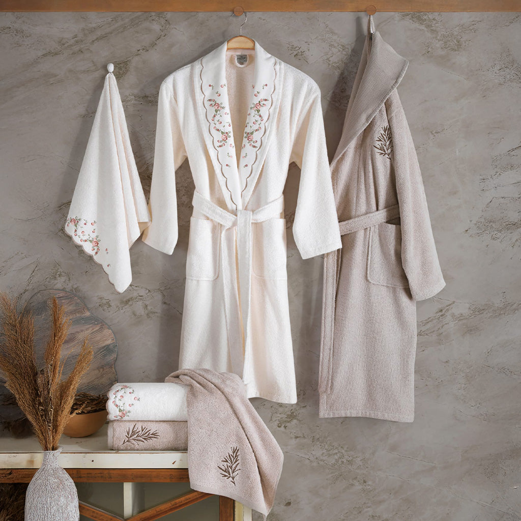 Vellavia Bathrobe Set Cream - Cappucino 70% Bamboo 30% Cotton 6 Pcs