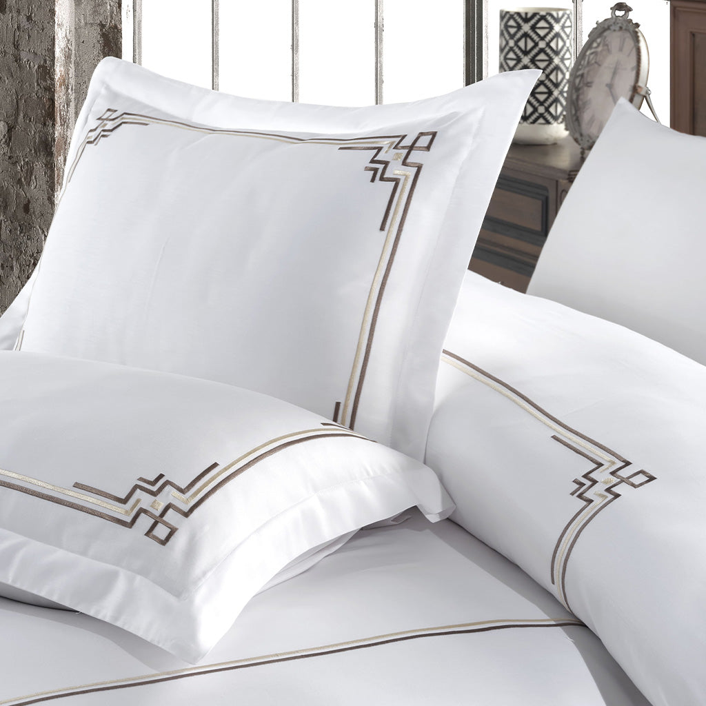 Beautifully Stitched Cotton Bed Linen Set in White-Brown Color – High-Quality Craftsmanship and Durability