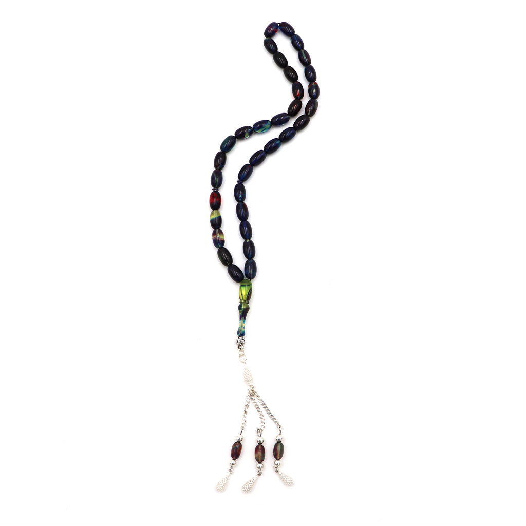 Blue Brown Pressad Amber Misbah With 33 Beads M207