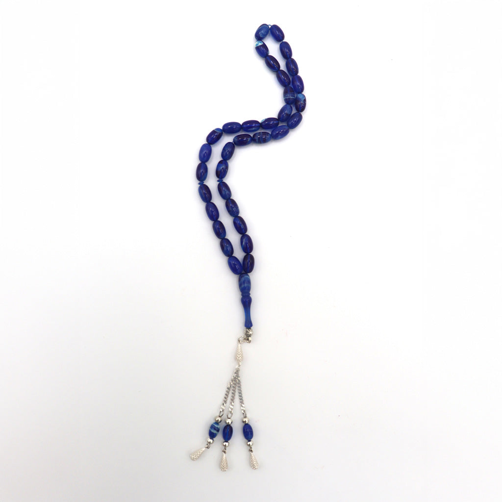 Dark Blue Pressed Amber Misbah With 33 Beads M213