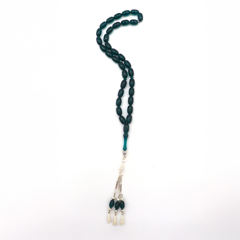 Dark Turpuoise Pressad Amber Misbah With 33 Beads M226