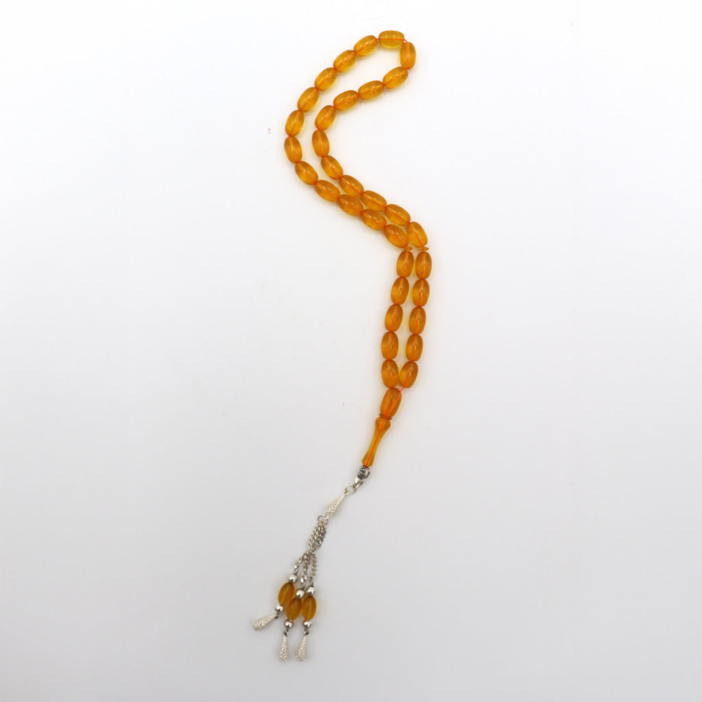 Dark Yellow Pressad Amber Misbah With 33 Beads M233