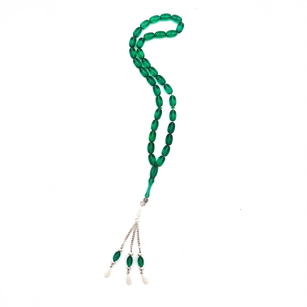 Pale Green Pressad Amber Misbah With 33 Beads M224