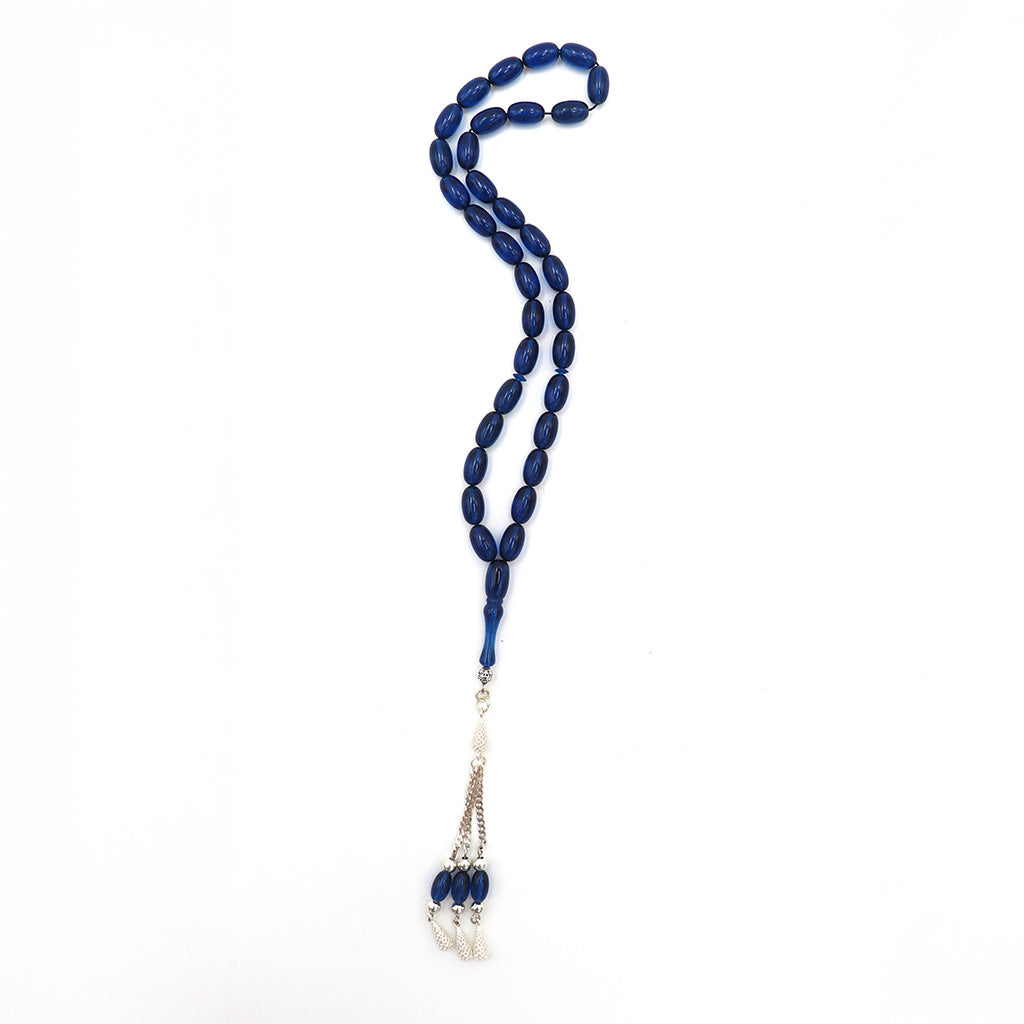 Slate Blue Pressad Amber Misbah With 33 Beads m219