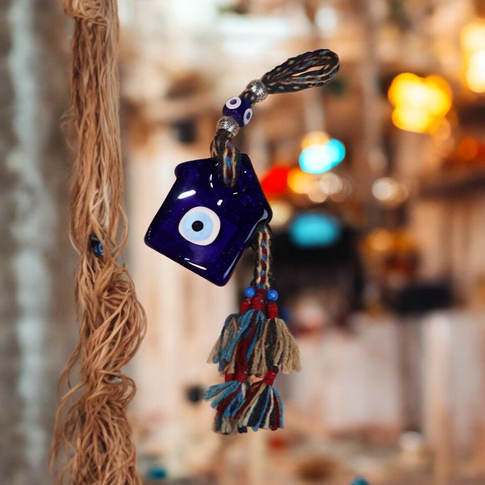 Glass Evil Eye House 12cm